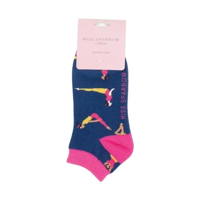 MISS SPARROW Yoga Pose Trainer Socks Super Soft Bamboo Mix Navy One Pair Size 4 to 7