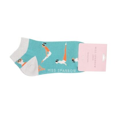 MISS SPARROW Yoga Pose Trainer Socks Super Soft Bamboo Mix Duck Egg One Pair Size 4 to 7
