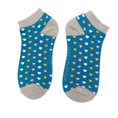 MISS SPARROW Love Heart Trainer Socks Super Soft Bamboo Mix Teal