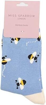 MISS SPARROW Buzz Bees Socks Blue Soft Breathable Bamboo Mix