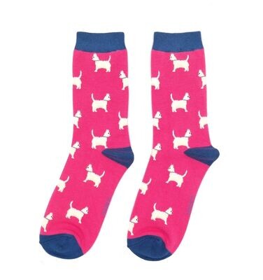 MISS SPARROW Scottie Dog Socks Hot Pink Super Soft Breathable Bamboo Blend