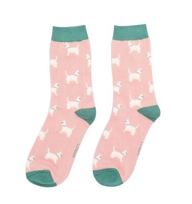 MISS SPARROW Scottie Dog Socks Pink Super Soft Breathable Bamboo Blend