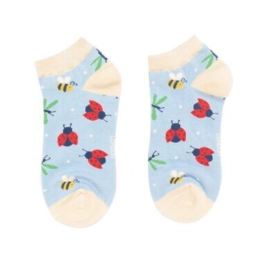 MISS SPARROW Lady Bird Trainer Socks Pale Blue Super Soft Breathable Bamboo Blend Womens