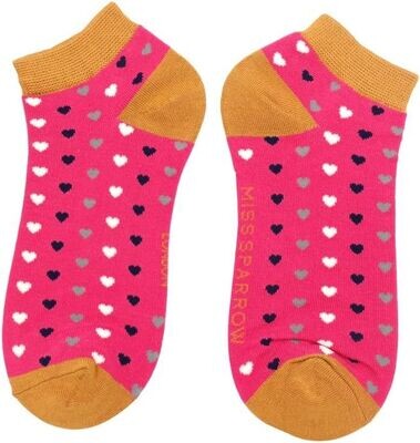 MISS SPARROW Love Heart Trainer Socks Super Soft Bamboo Mix Hot Pink