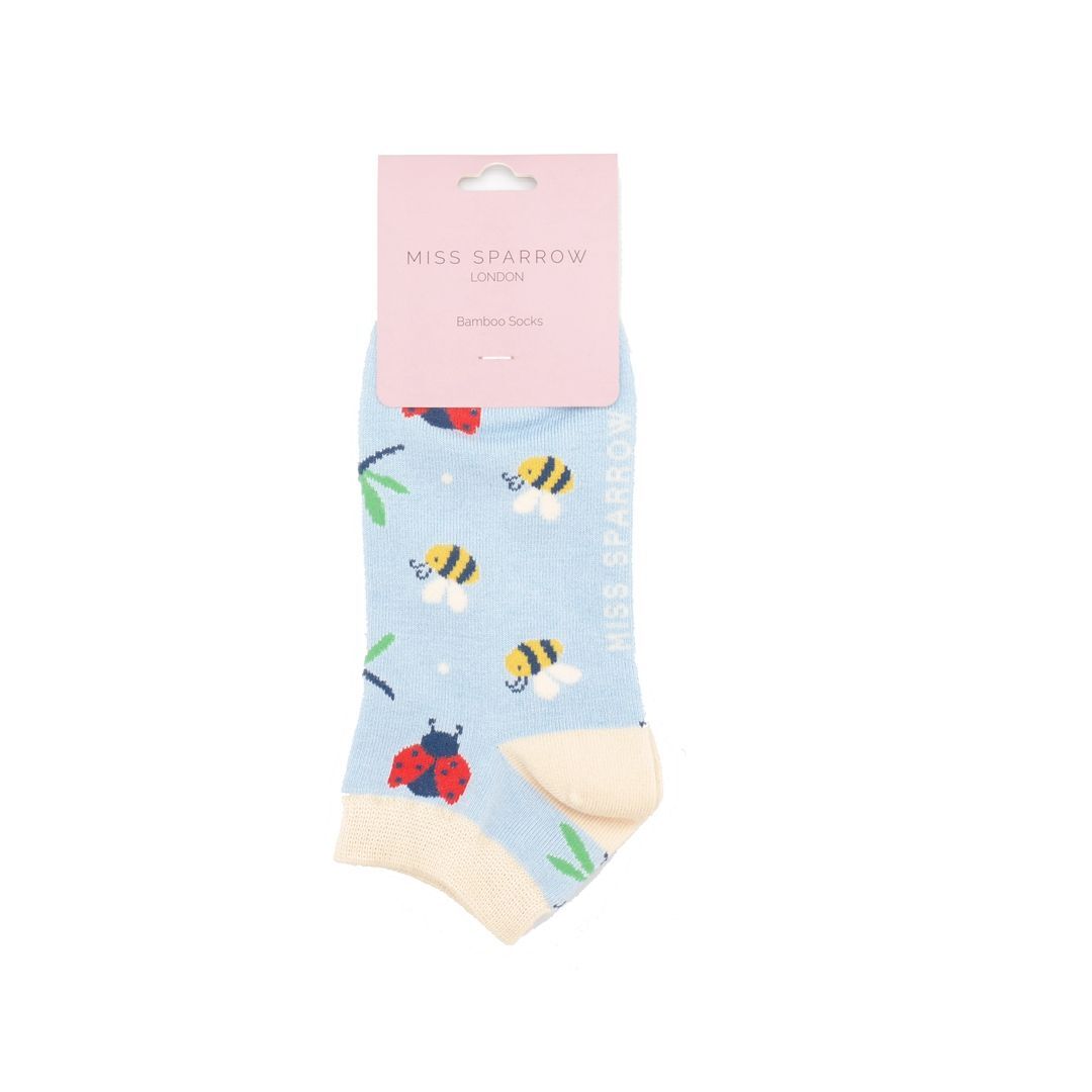 MISS SPARROW Lady Bird Trainer Socks Pale Blue Super Soft Breathable Bamboo Blend Womens