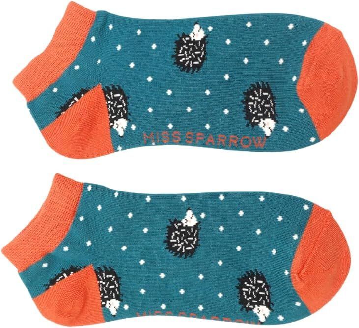 MISS SPARROW Sleepy Hedgehog Trainer Socks Womens Super Soft Bamboo Teal SALE