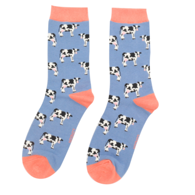 MISS SPARROW Cute Cow Socks Blue Eco Friendly Super Soft Breathable Bamboo Blend