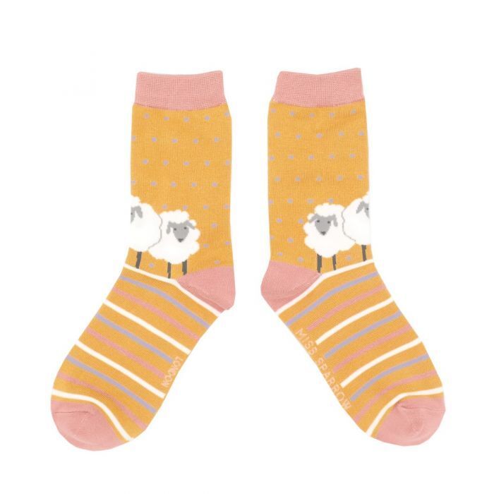MISS SPARROW Sheep Meadow Socks Mustard Eco Friendly Super Soft Breathable Bamboo Blend
