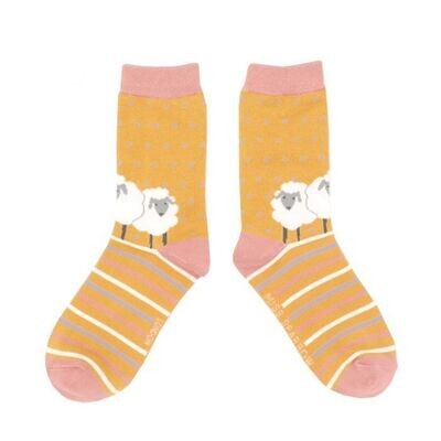 MISS SPARROW Sheep Meadow Socks Mustard Eco Friendly Super Soft Breathable Bamboo Blend