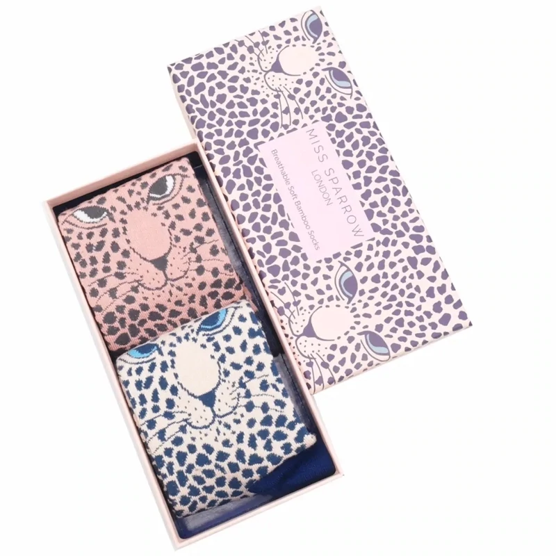 Leopard  Socks Breathable Soft Bamboo Socks 2 Pairs In Gift Box Perfect Gift