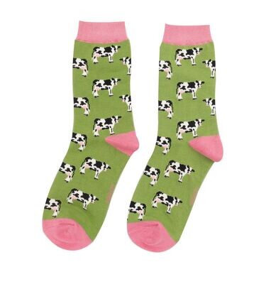 MISS SPARROW Cute Cow Socks Green Eco Friendly Super Soft Breathable Bamboo Blend