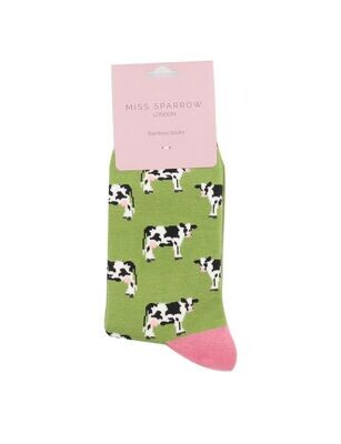 Cute Cow Socks Green Eco Friendly Super Soft Breathable Bamboo Blend