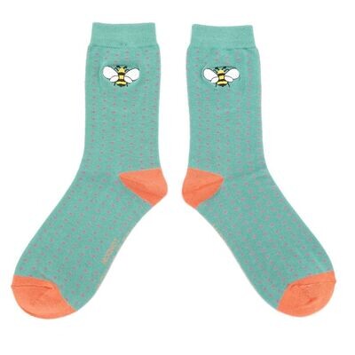 MISS SPARROW Embroidered Green Bee Socks Eco Friendly Breathable Bamboo Blend