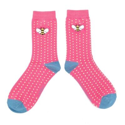 MISS SPARROW Embroidered Pink Bee Socks Eco Friendly Breathable Bamboo Blend