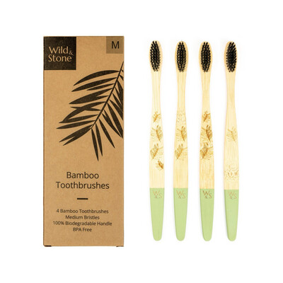 Bamboo Toothbrush 4 Pack Medium Soft Bristles Eco Friendly