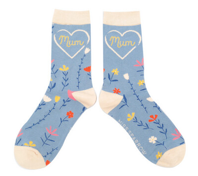 MISS SPARROW LONDON Mum Socks Super Soft Eco Friendly Sustainable Bamboo Mix Blue