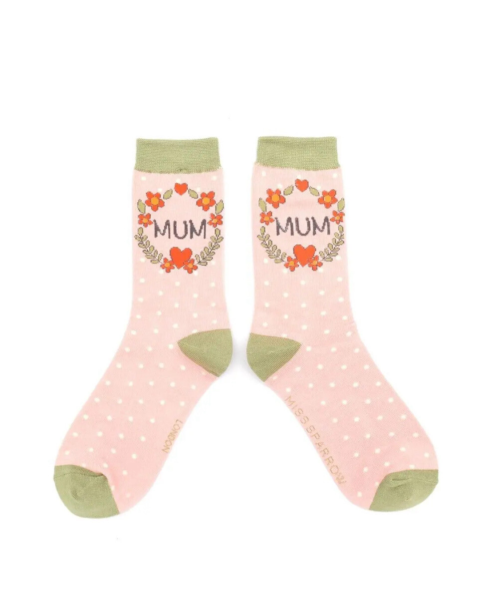 MISS SPARROW LONDON Mum Socks Wreath Pink Super Soft Eco Friendly Sustainable Bamboo Mix