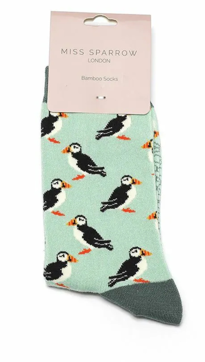 MISS SPARROW Socks Puffin Print Soft Bamboo Blend Eco Friendly