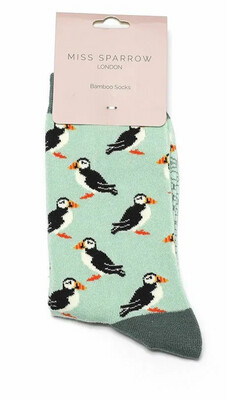 MISS SPARROW Socks Puffin Print Soft Bamboo Blend Eco Friendly