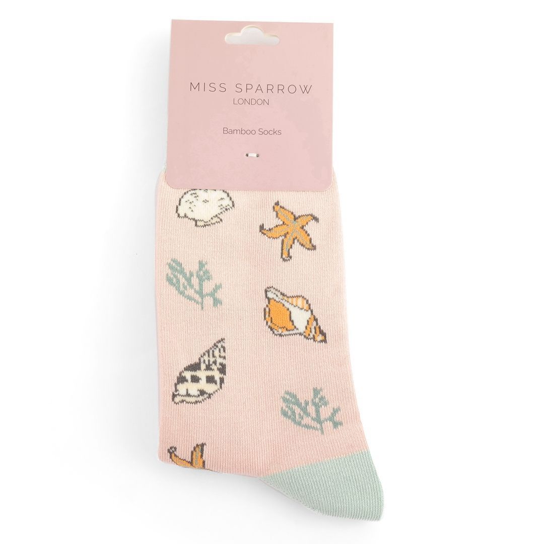 MISS SPARROW Seashell Socks Summer Light Pink Super Soft Breathable Bamboo Blend