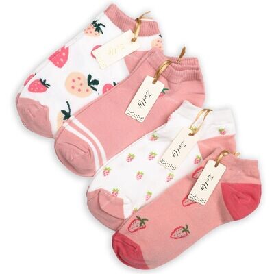 Zelly Strawberry Trainer Socks Soft Breathable Cotton Spandex Pack of 4 Size 3 to 7