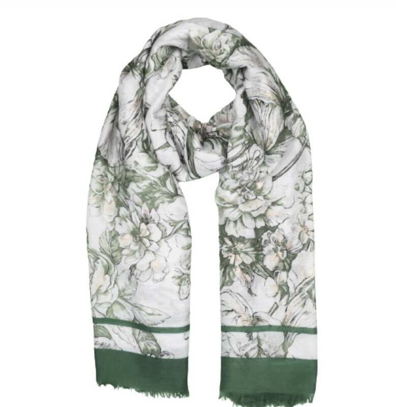 Zelly Flower Print Scarf Gorgeous Lightweight Green 180 x 70 cm