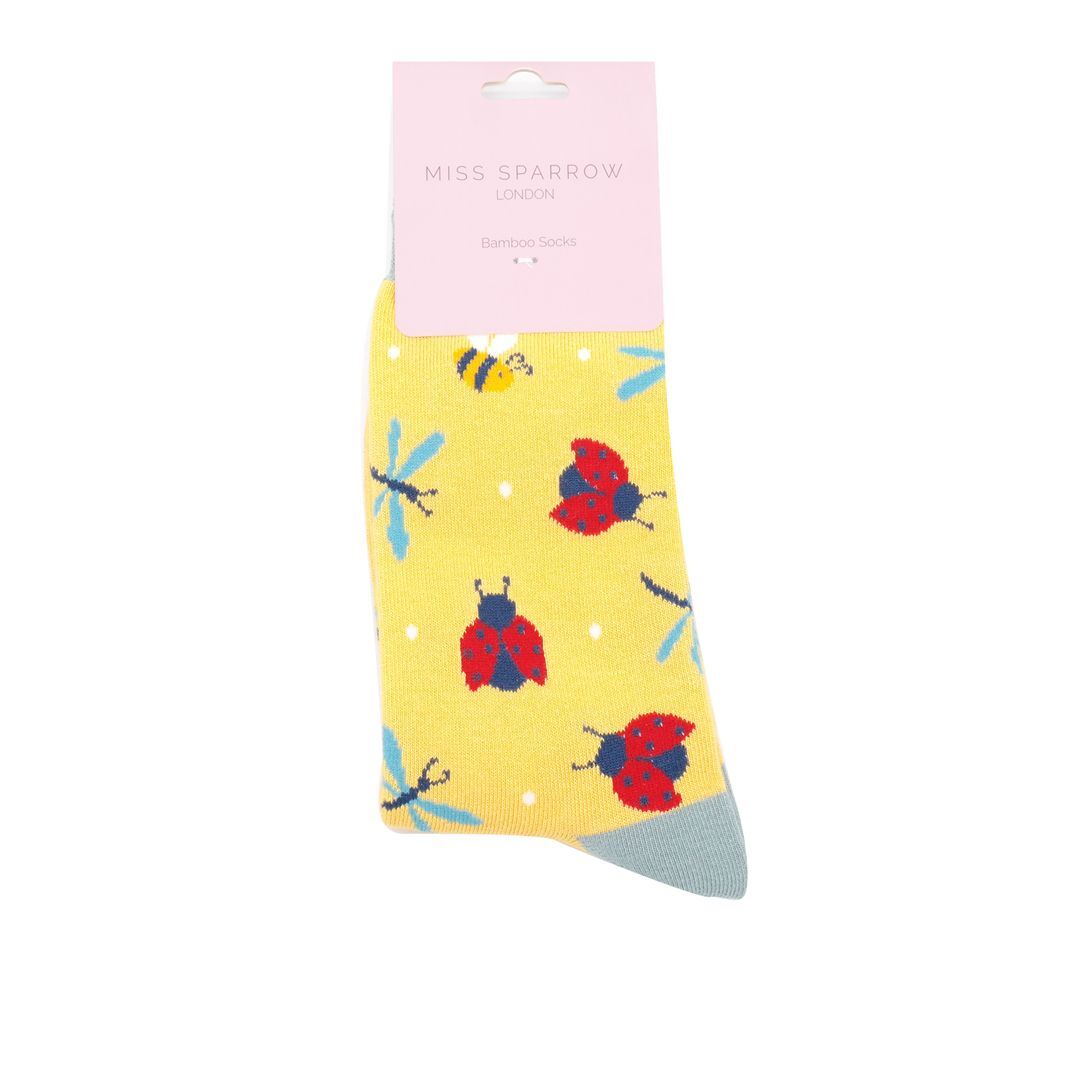 MISS SPARROW Ladybug Bee Socks Yellow Super Soft Bamboo Blend