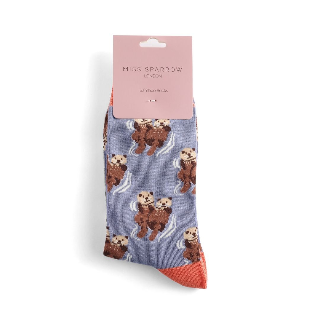 MISS SPARROW Cute Otters Socks Denim Blue  Super Soft Bamboo Blend