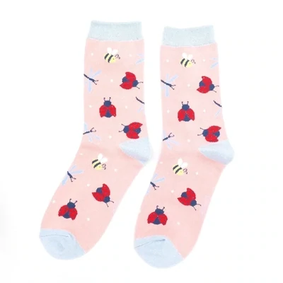 MISS SPARROW Ladybug Bee Socks Pink Super Soft Bamboo Blend