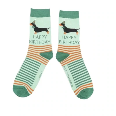 MISS SPARROW Happy Birthday Sausage Dogs Mint Bamboo Blend