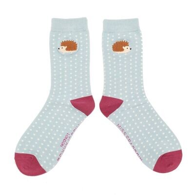 MISS SPARROW Embroidered Hedgehog Socks Powder Blue Eco Friendly Breathable Bamboo Blend