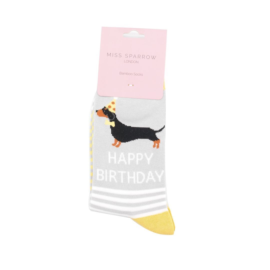 MISS SPARROW Happy Birthday Sausage Dogs Silver Super Soft Bamboo Blend