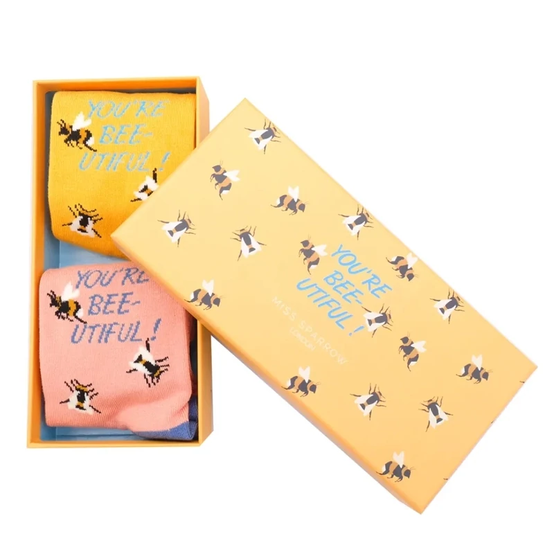 MISS SPARROW You’re Beautiful Socks Bamboo Blend Socks In A Box In Yellow Pink