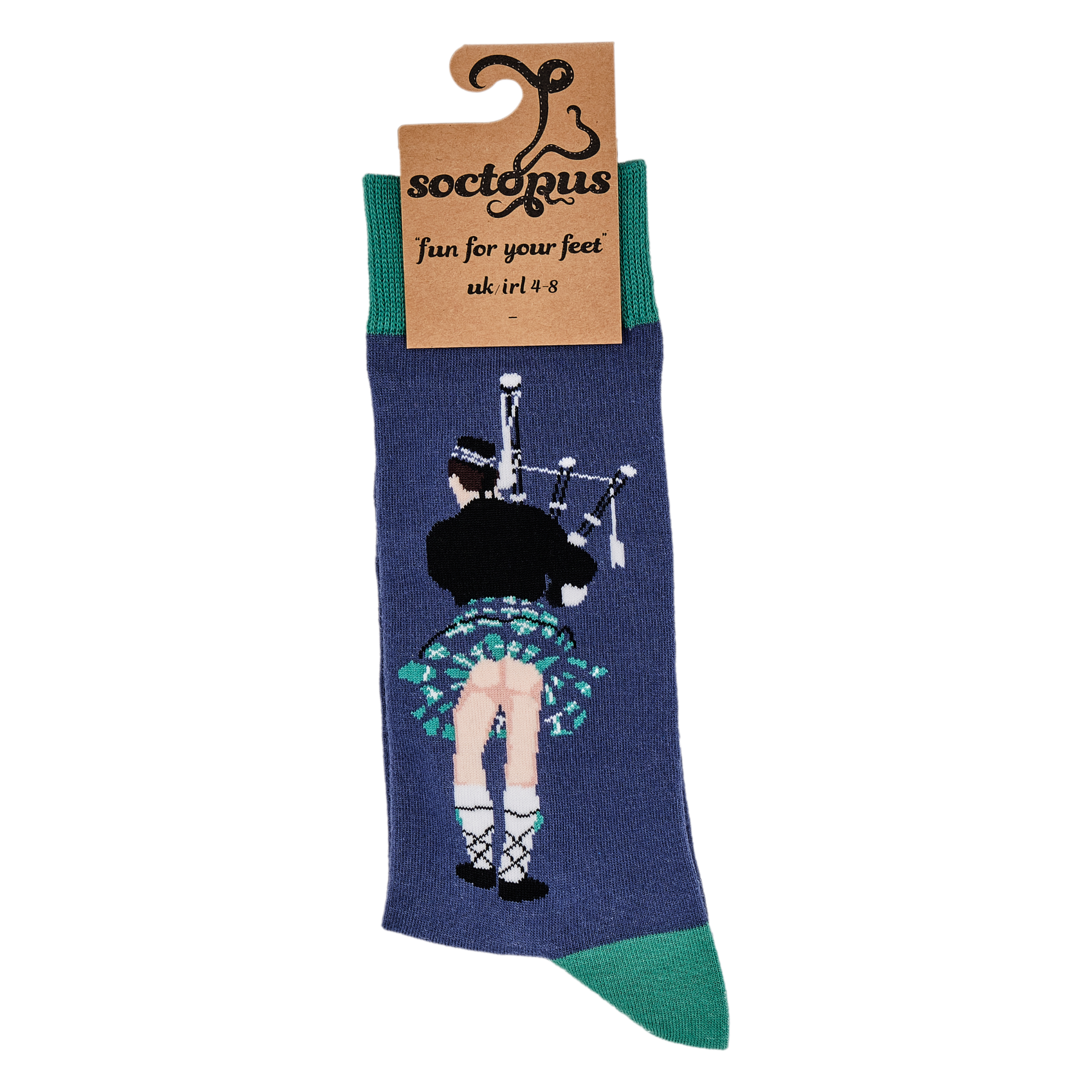 Soctopus Scottish Piper Kilt Bum Socks Soft Cotton Blend Gift From Scotland