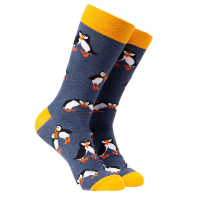 Puffin Socks Mates For Life Socks Blue Soft Cotton Blend Size 4 to 8 So Cute