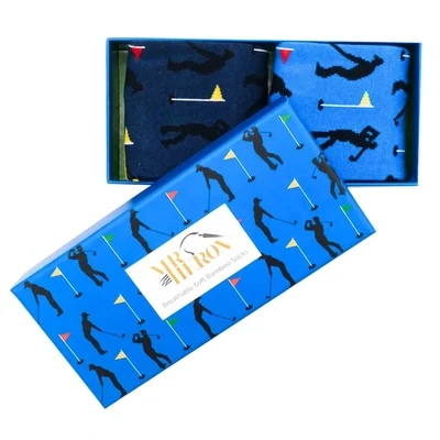 MR HERON Golf Gift Box Bamboo Socks Breathable Eco Friendly 2 Pairs Perfect Gift