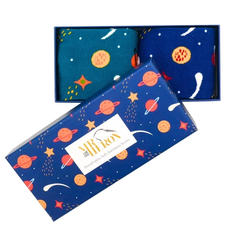 MR HERON Space Socks  Gift Box Bamboo  Breathable Eco Friendly  2 Pairs Perfect Gift