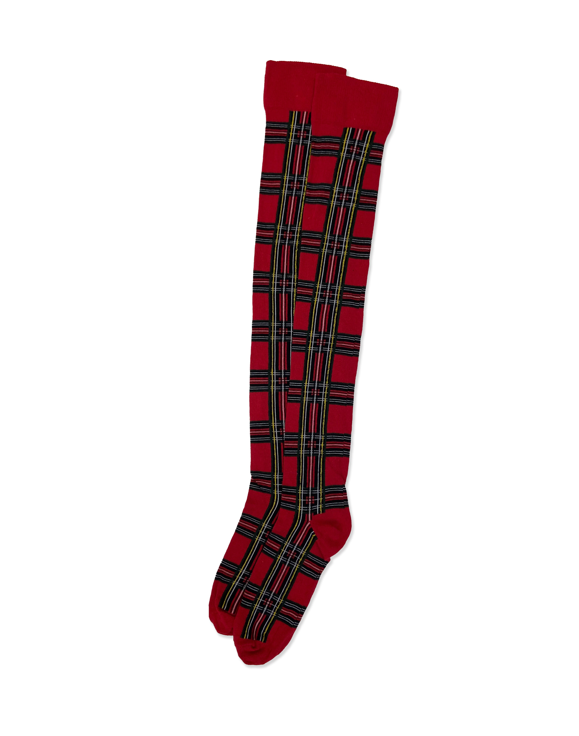 PAMELA MANN Over The Knee Red Tartan Socks Finest Italian Hosiery