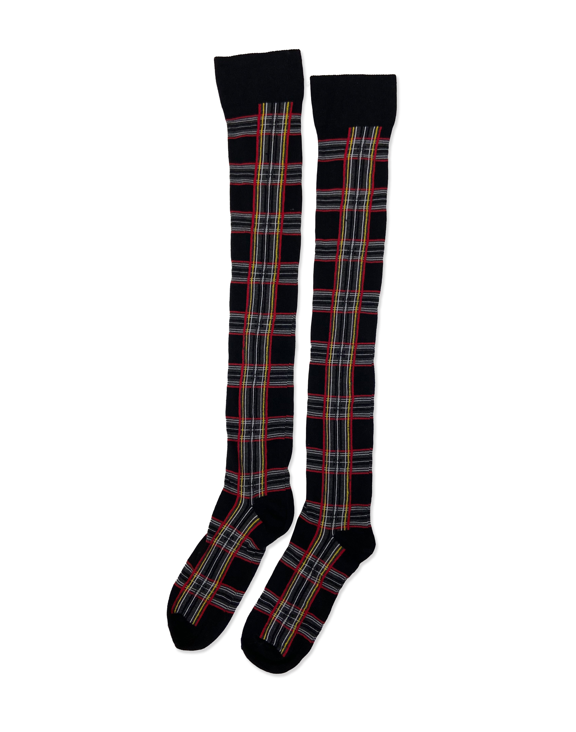 PAMELA MANN Over The Knee Black Tartan Socks Finest Italian Hosiery