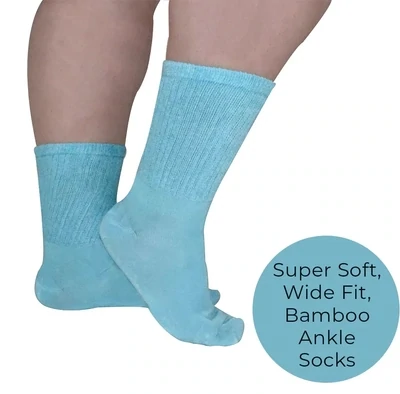 PAMELA MANN Extra Wide Ankle Socks Light Blue Super Soft Eco Friendly Bamboo Blend