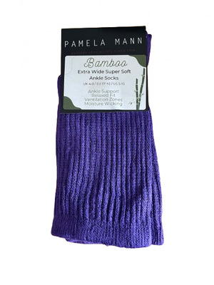 PAMELA MANN Extra Wide Ankle Socks Purple Super Soft Eco Friendly Bamboo Blend