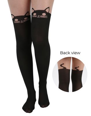 PAMELA MANN Kitty Cat Over The Knee Tights One Size Parties Nights Out Clubbing Gothic