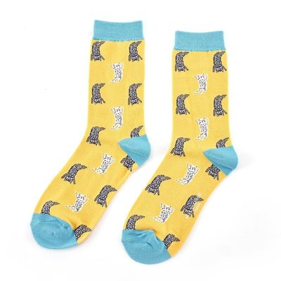 MISS SPARROW Lazy Cat Socks Yellow Super Soft Eco Friendly Bamboo Blend