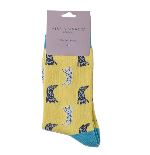 MISS SPARROW Lazy Cat Socks Yellow Soft Eco Friendly Bamboo Blend SALE