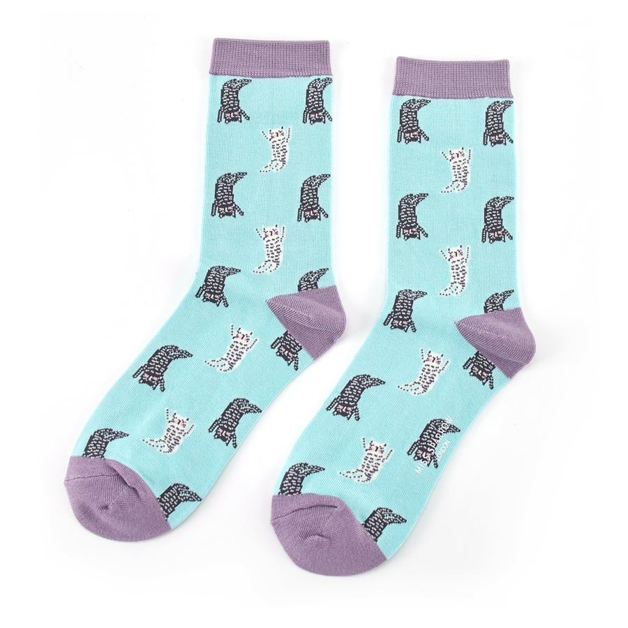 MISS SPARROW Lazy Cat Socks Turquoise Super Soft Eco Friendly Bamboo SALE