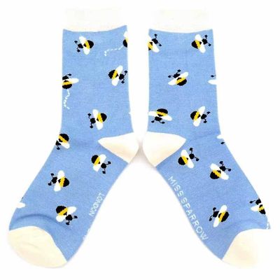 MISS SPARROW Bees Socks Blue Soft Breathable Bamboo Mix Size 4 to 7