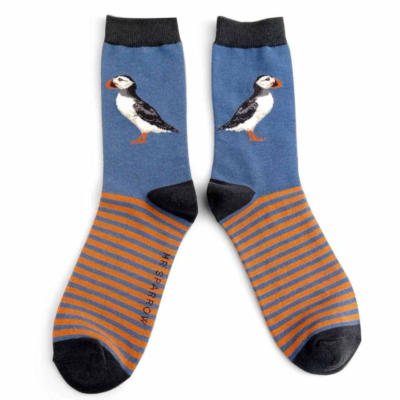 Mr Sparrow Puffin Socks Blue Men’s Super Soft Bamboo Blend