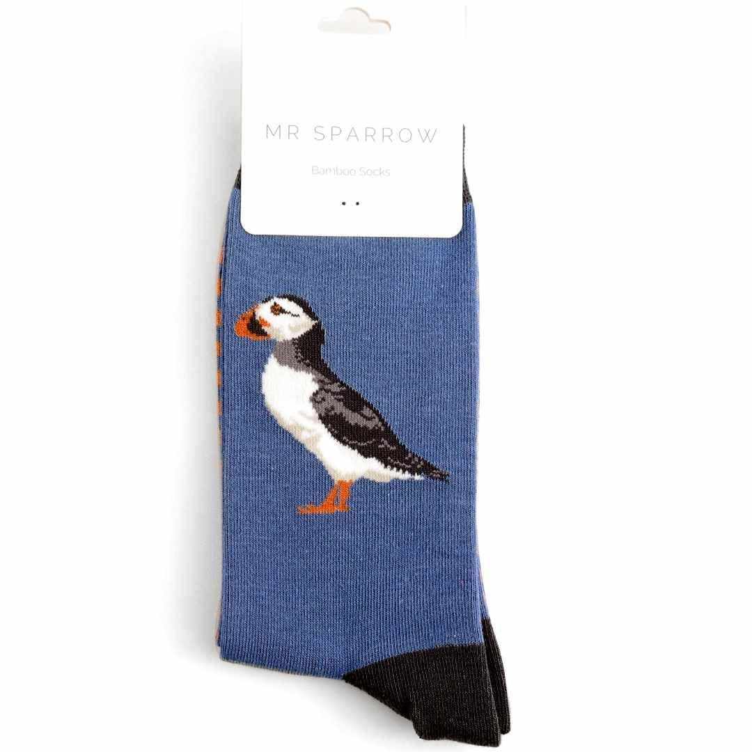 Mr Sparrow Puffin Socks Blue Men’s Super Soft Bamboo Blend
