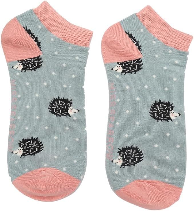 MISS SPARROW Twin Pack Socks Cute Hedgehogs Bamboo Blend Teal Grey SALE