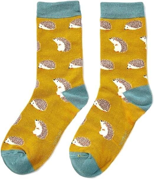 MISS SPARROW Sleepy Hedgehog Socks  Yellow Soft Bamboo Blend